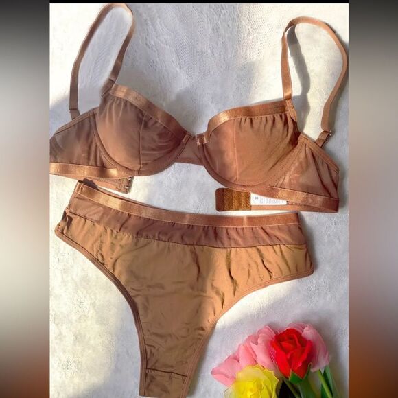 Silky Bronze Bra and panty Set size large. See measurements in photos nwot - Picture 9 of 13